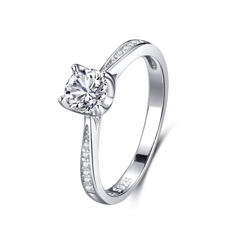 S925 sterling silver ring round 4 prong zircon ring