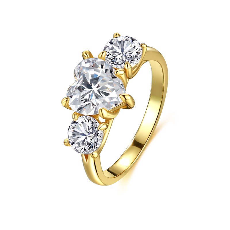 S925 sterling silver heart zircon ring 18K gold plated ring for women