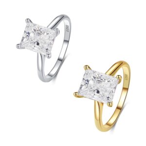 S925 sterling silver square rings four-claw inlaid zircon ring