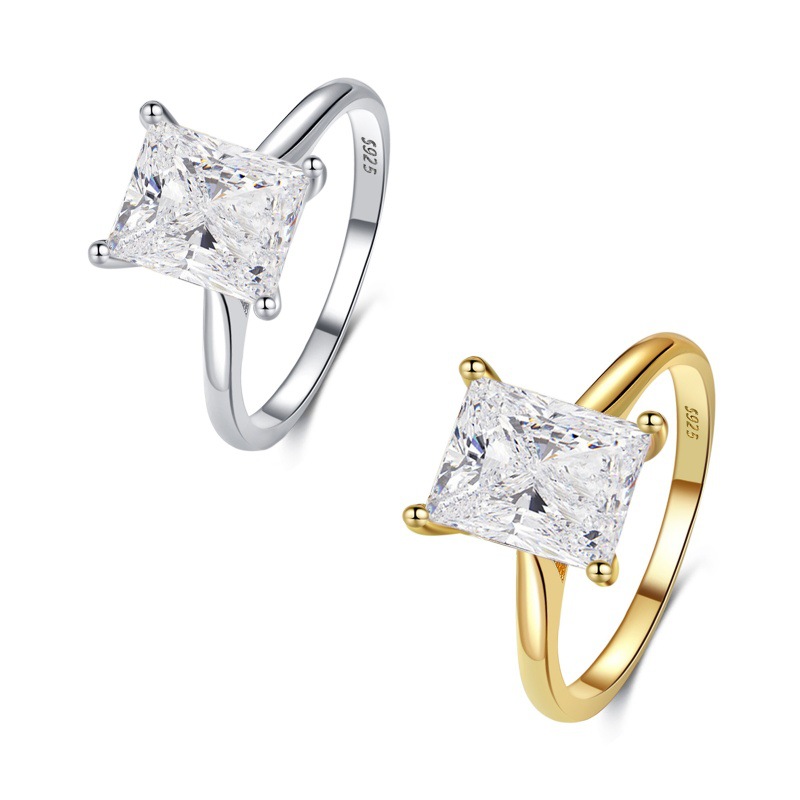 S925 sterling silver square rings four-claw inlaid zircon ring