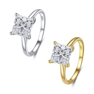 S925 sterling silver princess square four-claw inlaid zircon ring