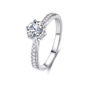 S925 sterling silver women's ring six prongs round zircon ring