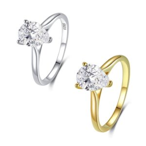 S925 sterling silver women's ring three prongs Teardrop zircon ring