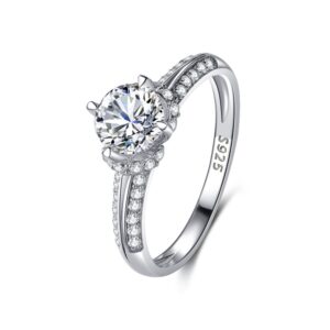 S925 Sterling Silver Ring Four Prongs Round Star Zircon Ring