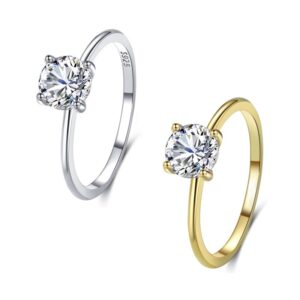 S925 Sterling Silver Ring Round Four-claw Zircon Ring