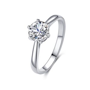S925 sterling silver women's ring six prongs round zircon ring