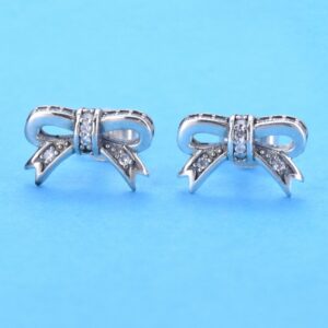 S925 sterling silver bow stud earrings for women classic inlay temperament fashion women's simple cute girl earrings