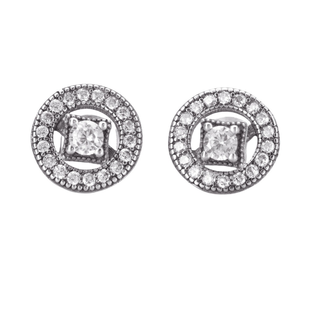 S925 sterling silver fashion round diamond sparkling shirt button stud earrings feminine simple personality fashion earrings