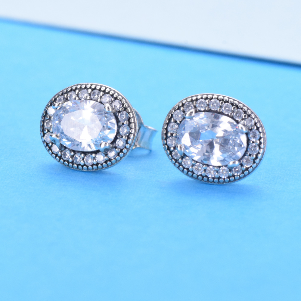 S925 sterling silver oval zircon stud earrings women's ins trend light luxury niche luxury high-end sense exquisite commuter style earrings women - Image 2