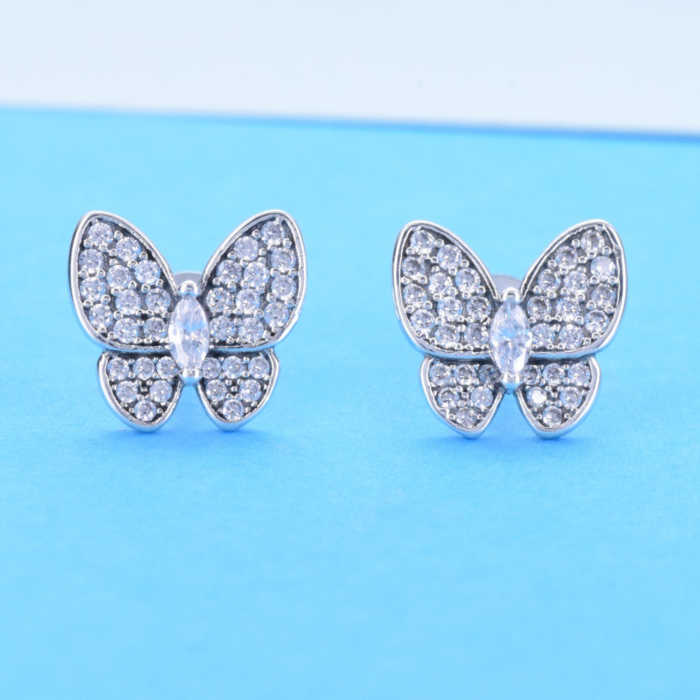 S925 sterling silver shining zircon butterfly stud earrings women's ins new inlaid simple earrings earrings women - Image 4