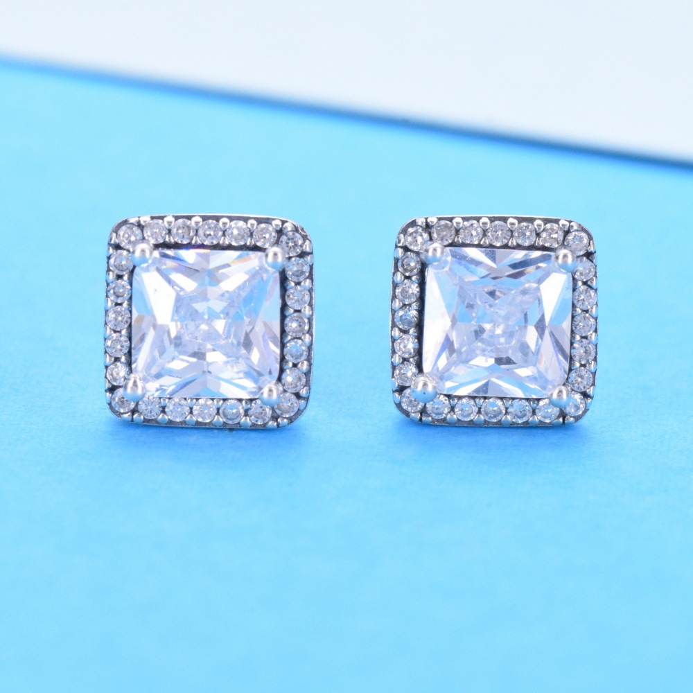S925 sterling silver square shining zircon stud earrings women's ins new trend light luxury niche earrings earrings - Image 4