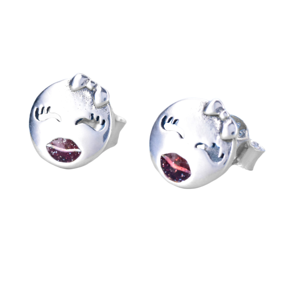S925 sterling silver playful smiley face ladies stud earrings ins personality fashion trend to give girlfriend earrings gifts