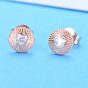 S925 sterling silver galvanized rose gold small shell heart zircon stud earrings small delicate love earrings