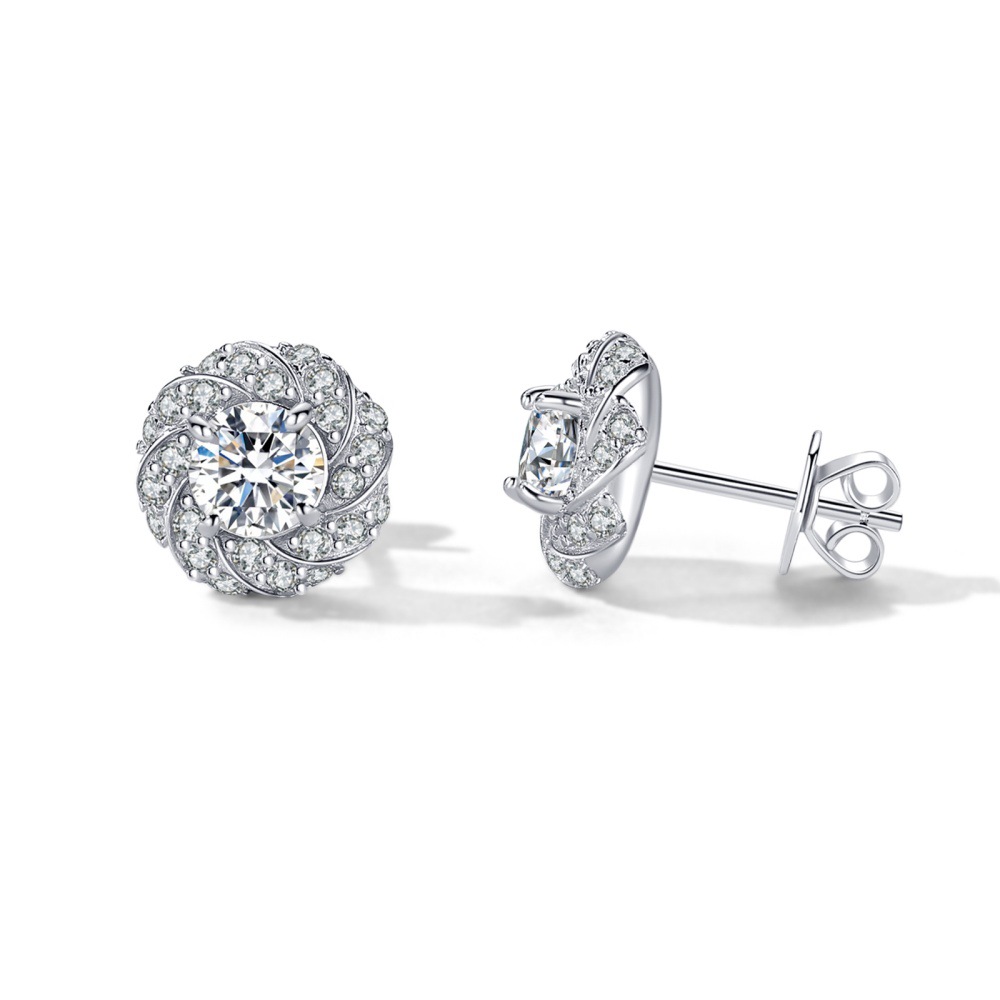 Light luxury inlaid shiny zircon stud earrings women's S925 sterling silver trend fashion versatile earrings women's wholesale