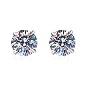 S925 sterling silver shining zircon stud earrings women's classic simple four-claw earrings