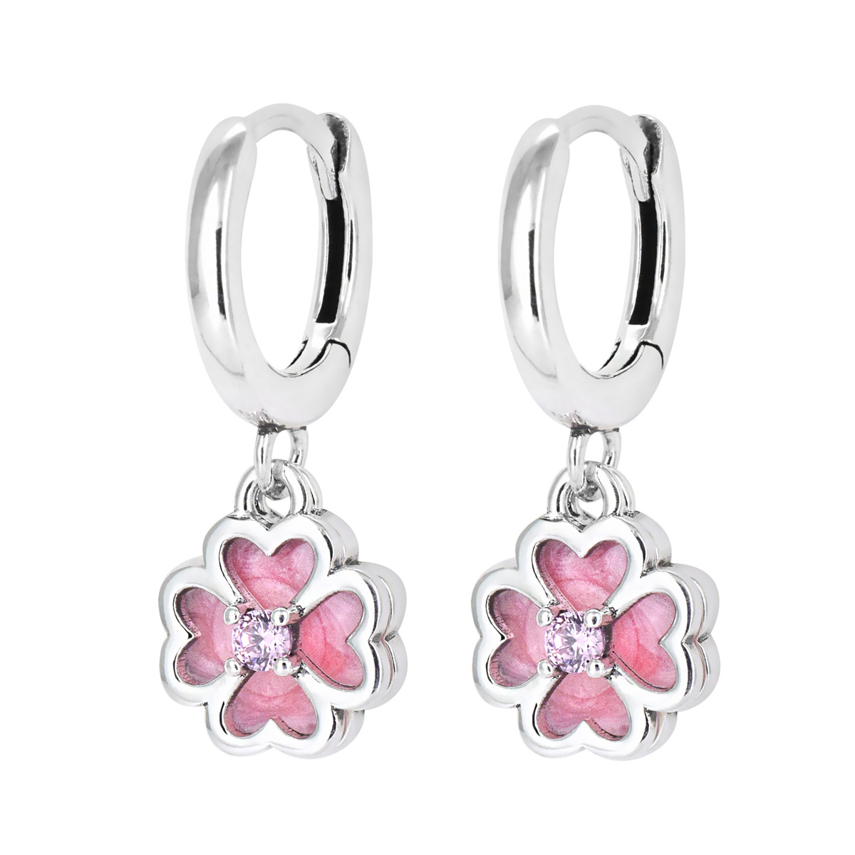 S925 sterling silver circle earrings niche design sense earrings pink heart flower earrings wholesale