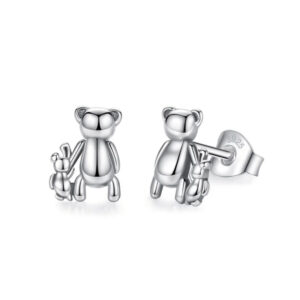 S925 Sterling Silver Cute Bear Stud Earrings