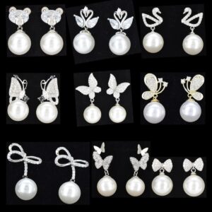 Butterfly pearl stud earrings S925 sterling silver pin stud earrings cute super fairy earrings white swan delicate ear clip earrings