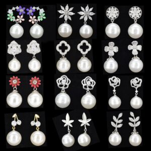 S925 sterling silver flower leaf series earrings pearl women's inlaid zircon shell bead earrings