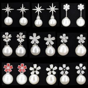 S925 sterling silver flower tassel pearl stud earrings sweet simple shell bead sparkle diamond earrings
