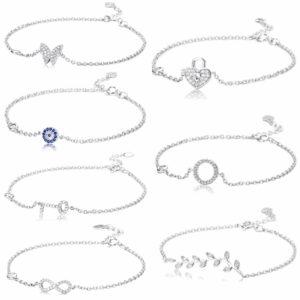 S925 sterling silver butterfly heart lock key bracelet anti-oxidation inlaid zircon bracelet