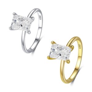 S925 Sterling Silver Ice Flower Cut Ring Women's Zirconia Gold Plated Ring