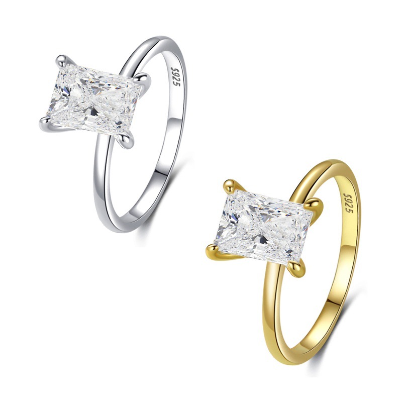 S925 Sterling Silver Ice Flower Cut Ring Women's Zirconia Gold Plated Ring