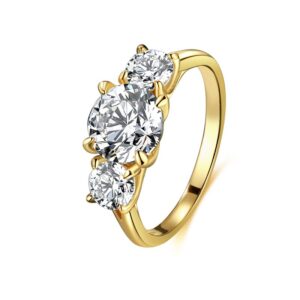 S925 Sterling Silver Ring 14K Gold Plated Geometric Round Zircon Ring