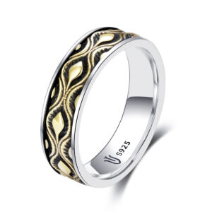 S925 Sterling Silver Vintage Rings Two-Tone Couple Rings