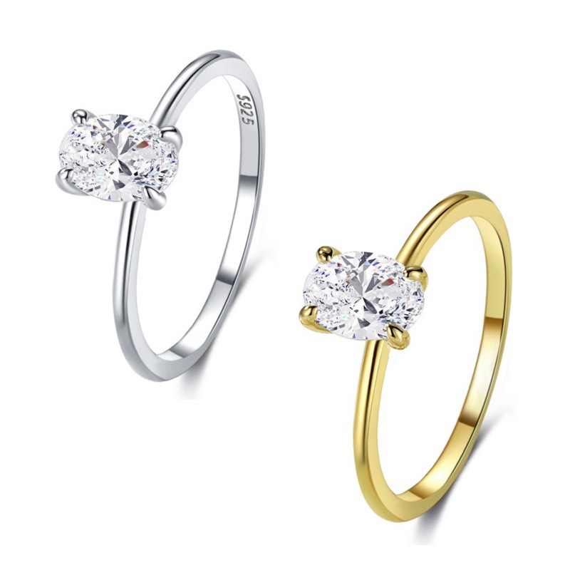 Zircon Ring Women S925 Sterling Silver Four-claw Egg-shaped Ring