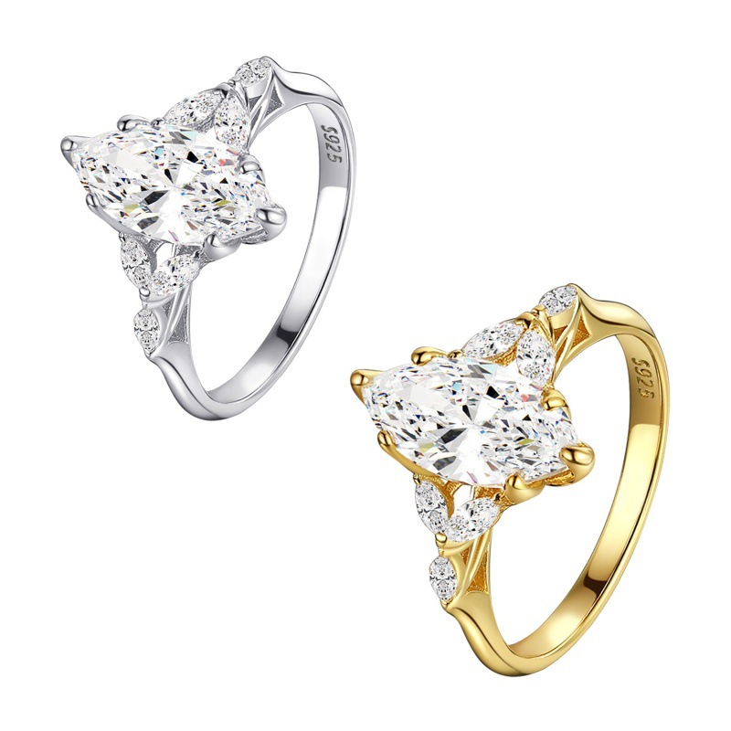 S925 sterling silver ring zircon pear-shaped classic six-claw ring