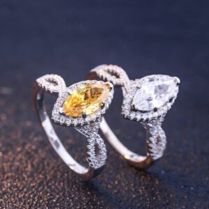 S925 Silver Ring Ladies Luxury Personality Marquise Citrine Zircon Fashion Ring Row Diamond Factory Wholesale