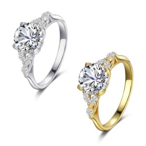 S925 Sterling Silver Four Prong Diamond Ring Round Ring