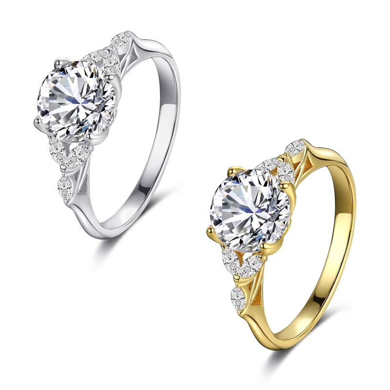 S925 Sterling Silver Four Prong Diamond Ring Round Ring