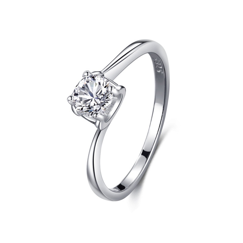 S925 Sterling Silver Four-Prong Zircon Ring for Women