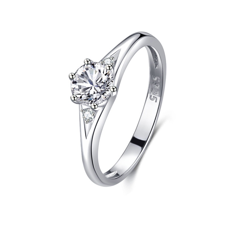 S925 Sterling Silver Zircon Ring Six-Prong Diamond Ring