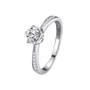 S925 sterling silver women's ring zircon six-prong ring