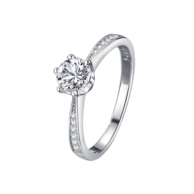 S925 sterling silver women's ring zircon six-prong ring