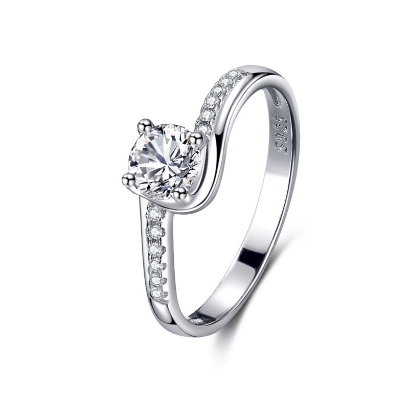 S925 sterling silver all-over diamond 4-prong zircon ring for women