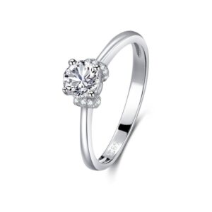 S925 Sterling Silver Zircon Round 4 Prong Ring for Women