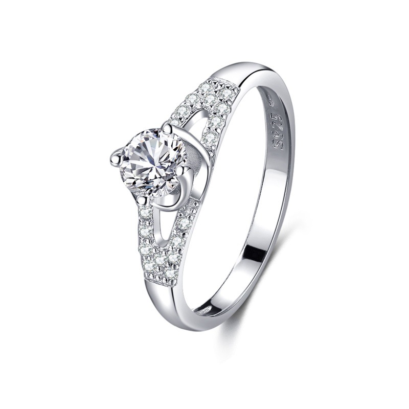 S925 Sterling Silver Round Zircon Ring Cutout Ring for Women