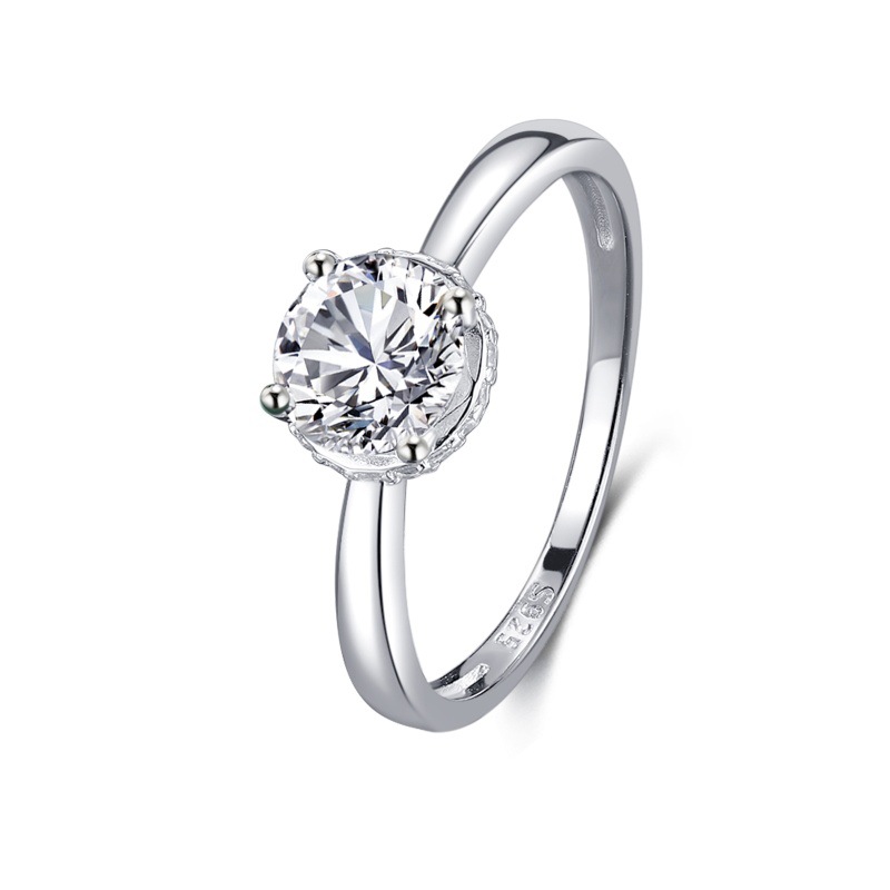 S925 Sterling Silver Four-Prong Zircon Ring for Women