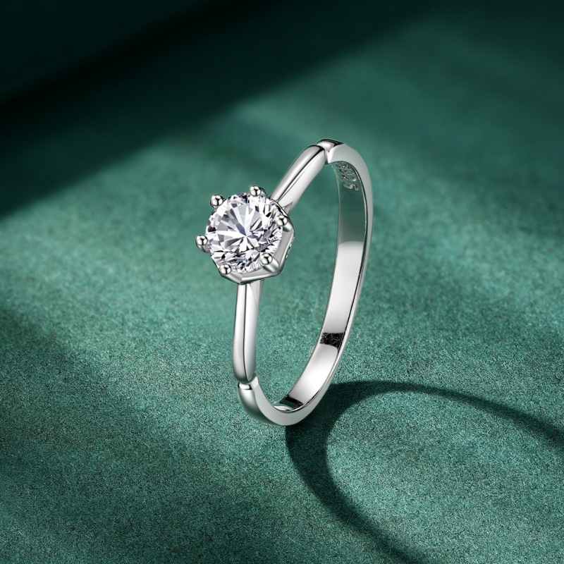 S925 sterling silver ring zircon six-prong ring for women - Image 2