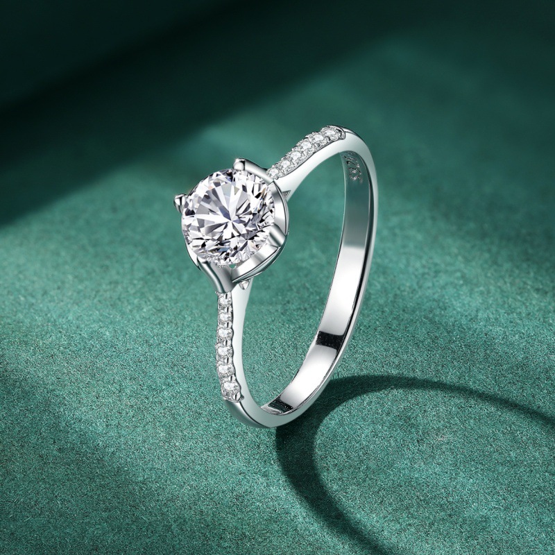 S925 sterling silver zircon ring round four-claw ring - Image 2