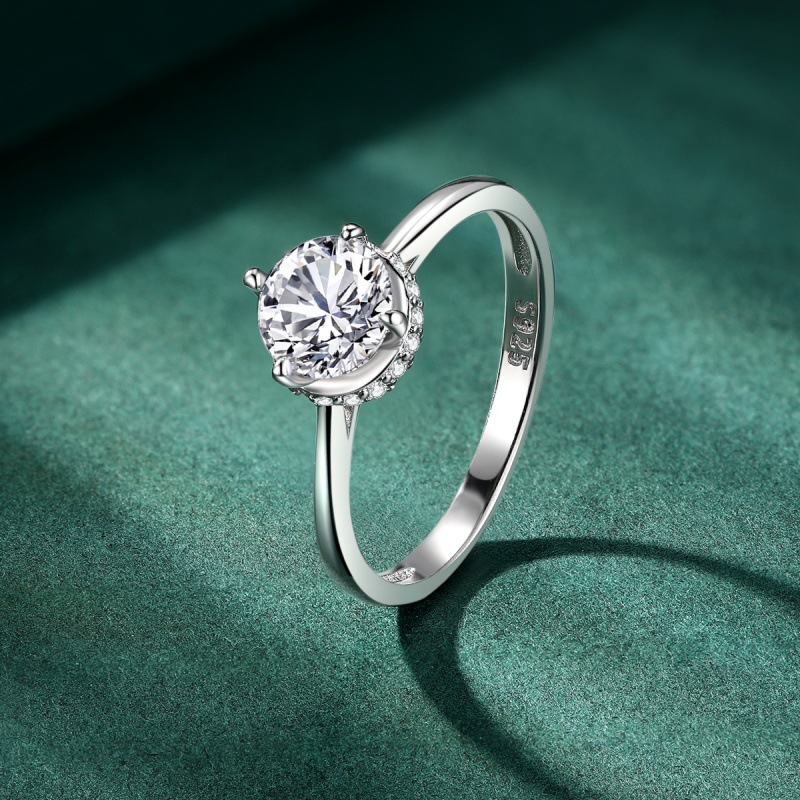 S925 Sterling Silver Round Zircon Four-Prong Ring for Women - Image 2