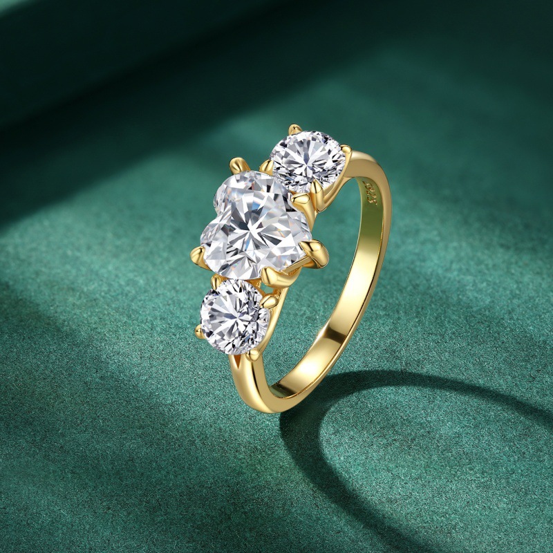 S925 sterling silver heart zircon ring 18K gold plated ring for women - Image 2