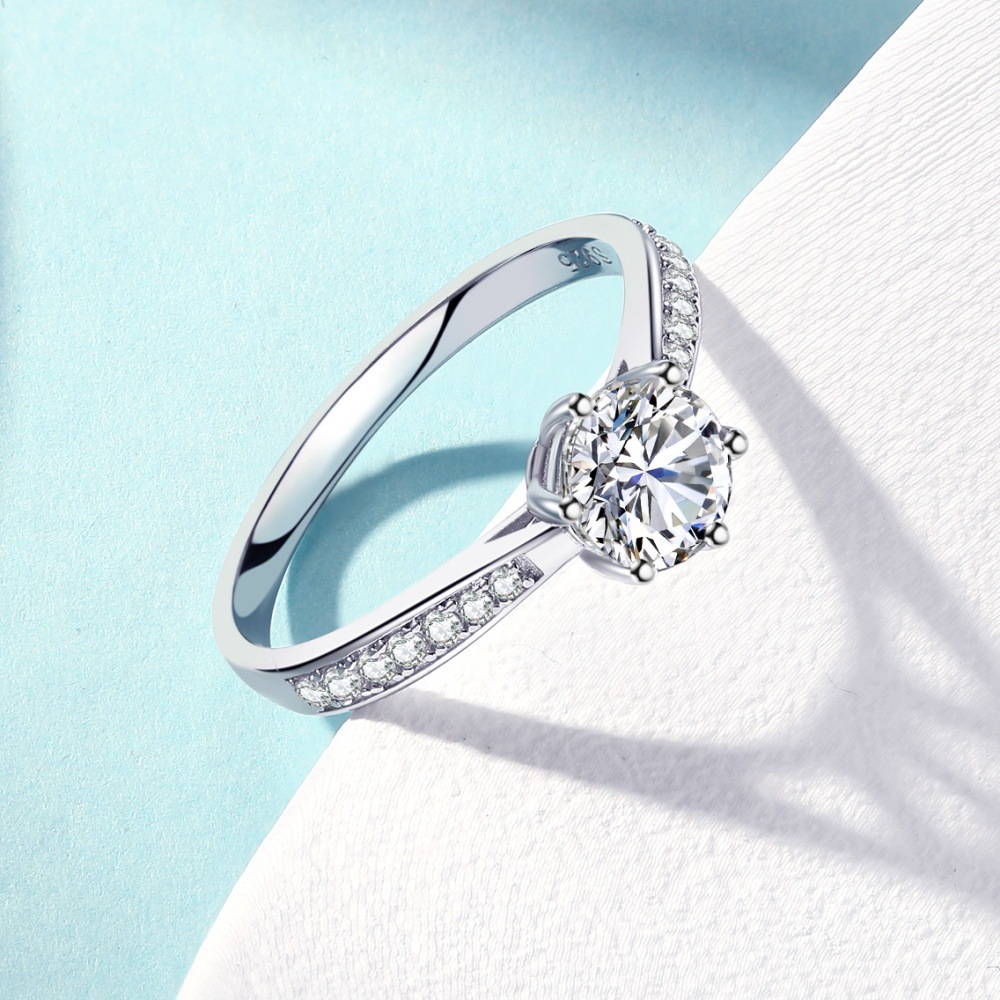 S925 sterling silver women's ring six prongs round zircon ring - Image 4