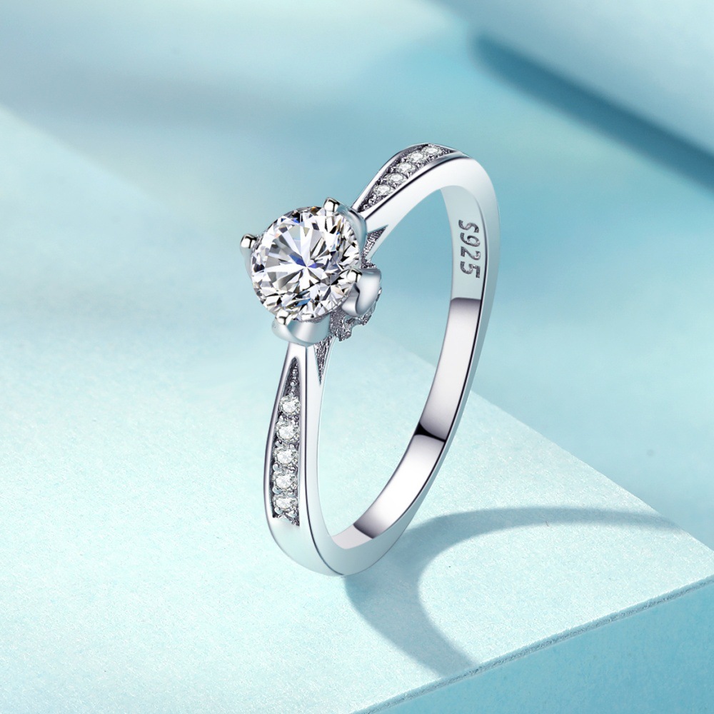 Four-claw zircon ring S925 silver snowflake zircon diamond ring - Image 2