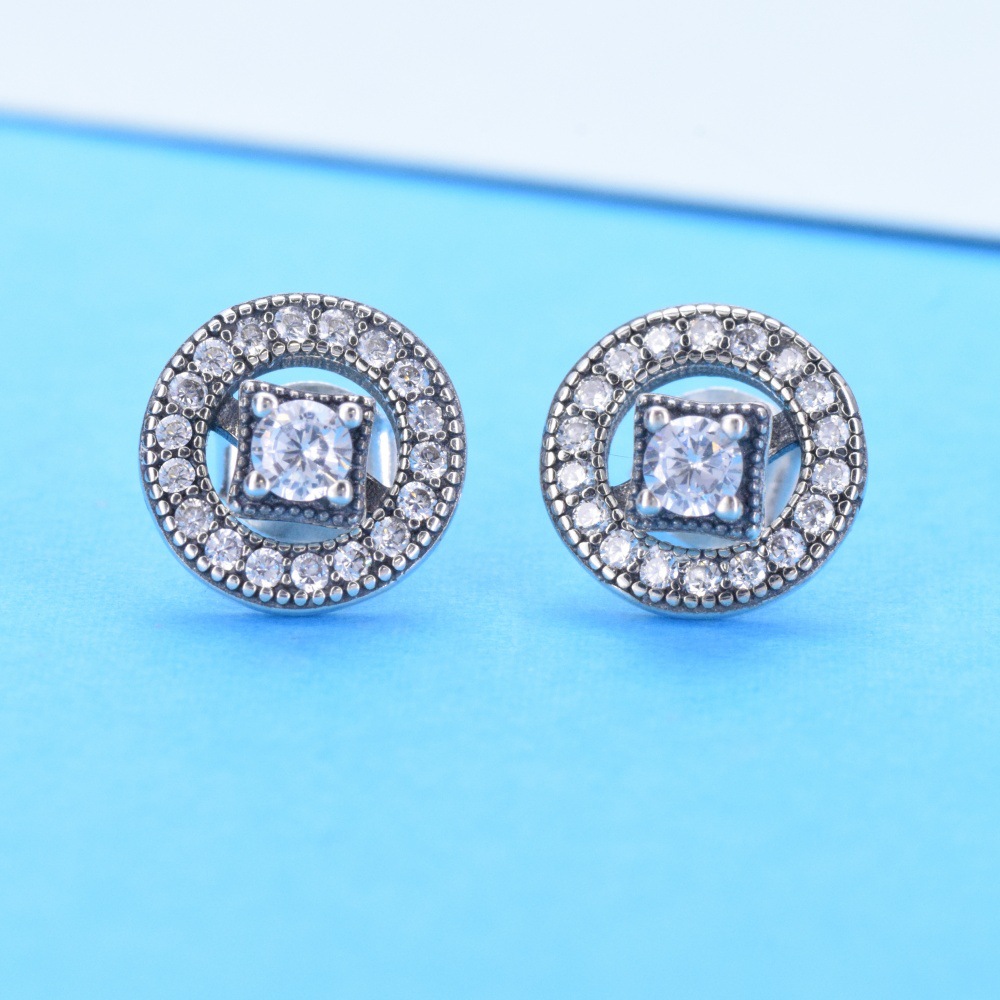 S925 sterling silver fashion round diamond sparkling shirt button stud earrings feminine simple personality fashion earrings - Image 2