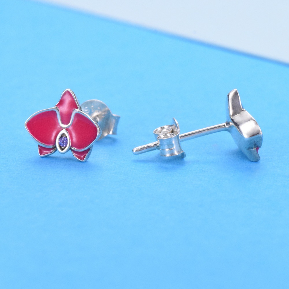 European and American style new S925 sterling silver dripping oil phalaenopsis orchid earrings ins purple opal earrings women - Image 3